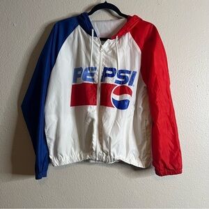 Pepsi Windbreaker W/Hood Color Block Retro Logo Zip Front/Pockets Unisex